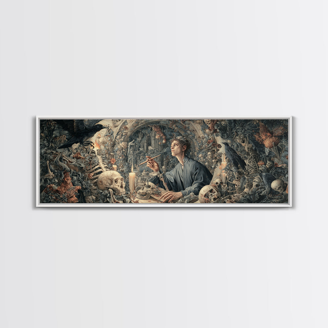 The Bone Sculptor, Medieval Grotesque Art, Extra Wide Wall Art, Gothic Horror Wall Art, Framed Canvas Print, Halloween Wall Art