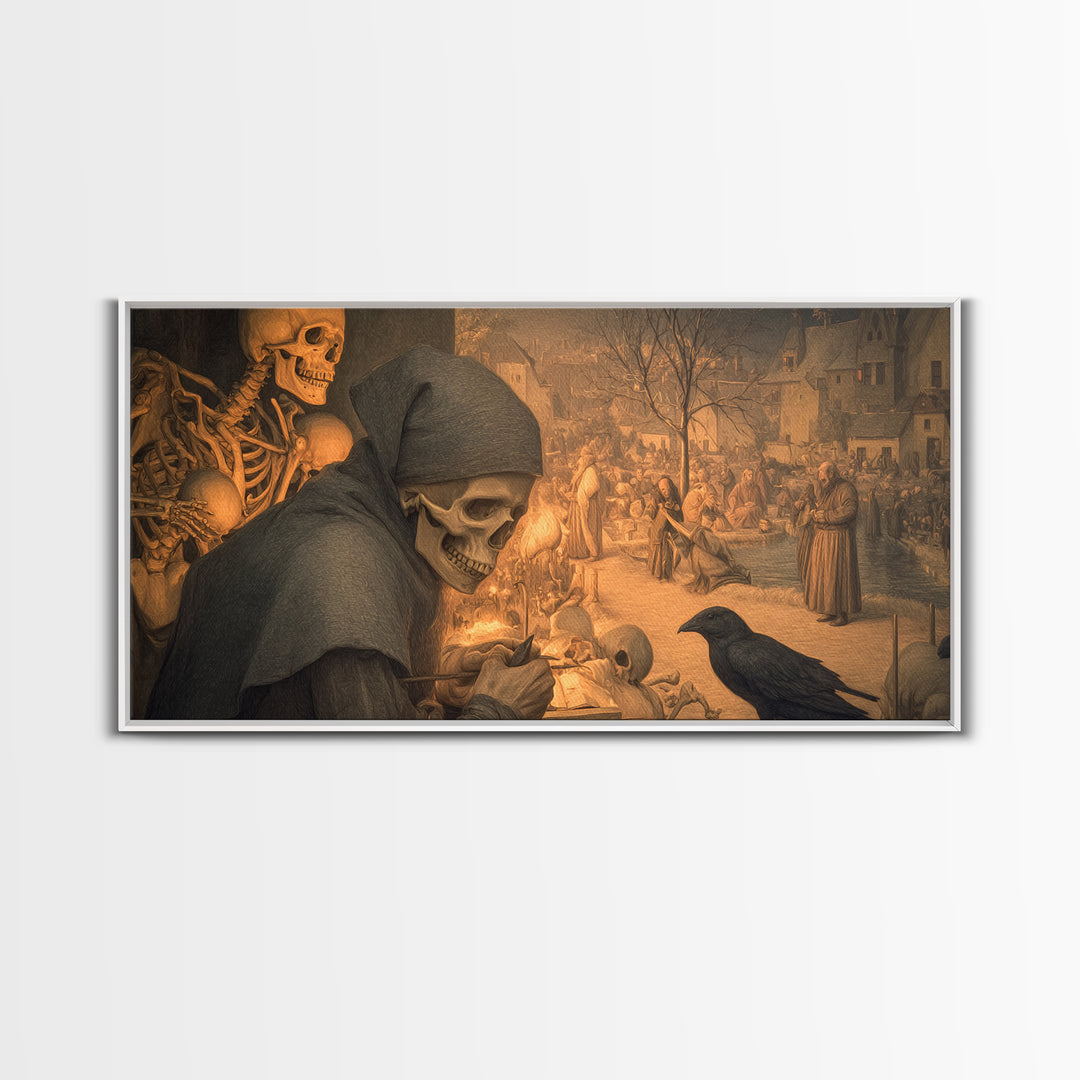 The Bone Sculptor, Northern Renaissance Horror, Wide Panoramic Art, Macabre Wall Art, Canvas Print, Halloween Wall Art