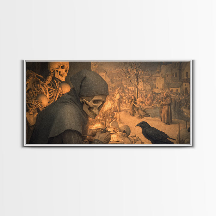 The Bone Sculptor, Northern Renaissance Horror, Wide Panoramic Art, Macabre Wall Art, Canvas Print, Halloween Wall Art