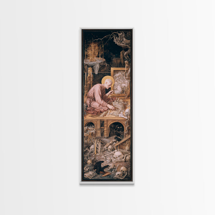 The Bone Sculptor, Dark Renaissance Art, Tall Narrow Wall Art, Dark Halloween Decor, Framed Canvas Print, Halloween Wall Art