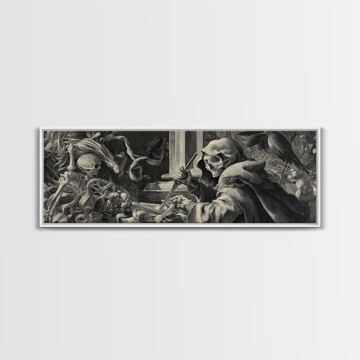 The Bone Sculptor, Danse Macabre Art, Extra Wide Wall Art, Gothic Horror Wall Art, Framed Canvas Print