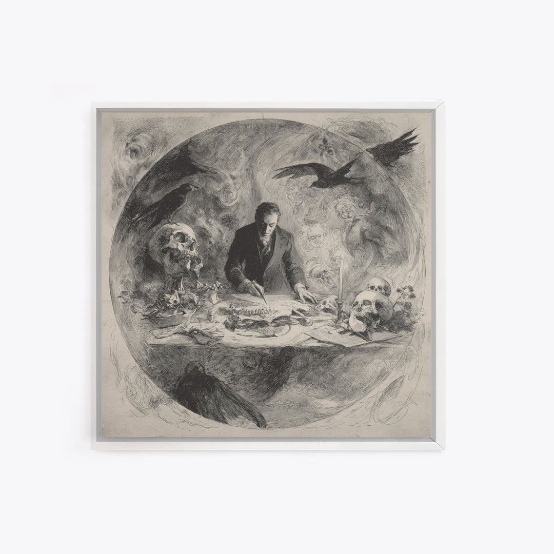 The Bone Sculptor, Symbolist Dream Art, Square Wall Art, Macabre Wall Art, Framed Canvas Print, Halloween Wall Art, Spooky Wall Decor