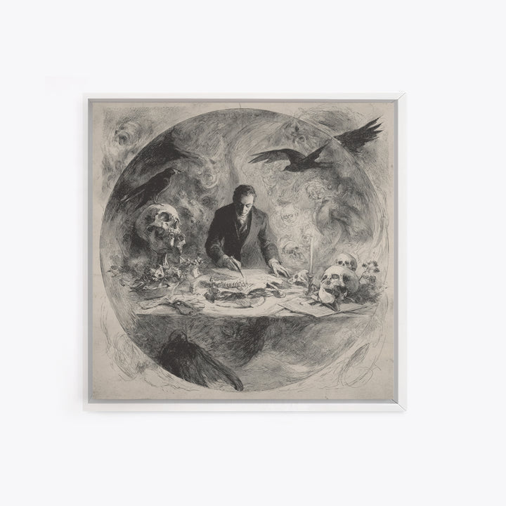 The Bone Sculptor, Symbolist Dream Art, Square Wall Art, Macabre Wall Art, Framed Canvas Print, Halloween Wall Art, Spooky Wall Decor