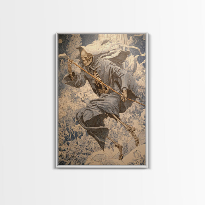 The Bone Sculptor, Symbolist Death Art, Vertical Wall Art, Macabre Wall Art, Canvas Print, Halloween Wall Art, Seasonal Home Decor