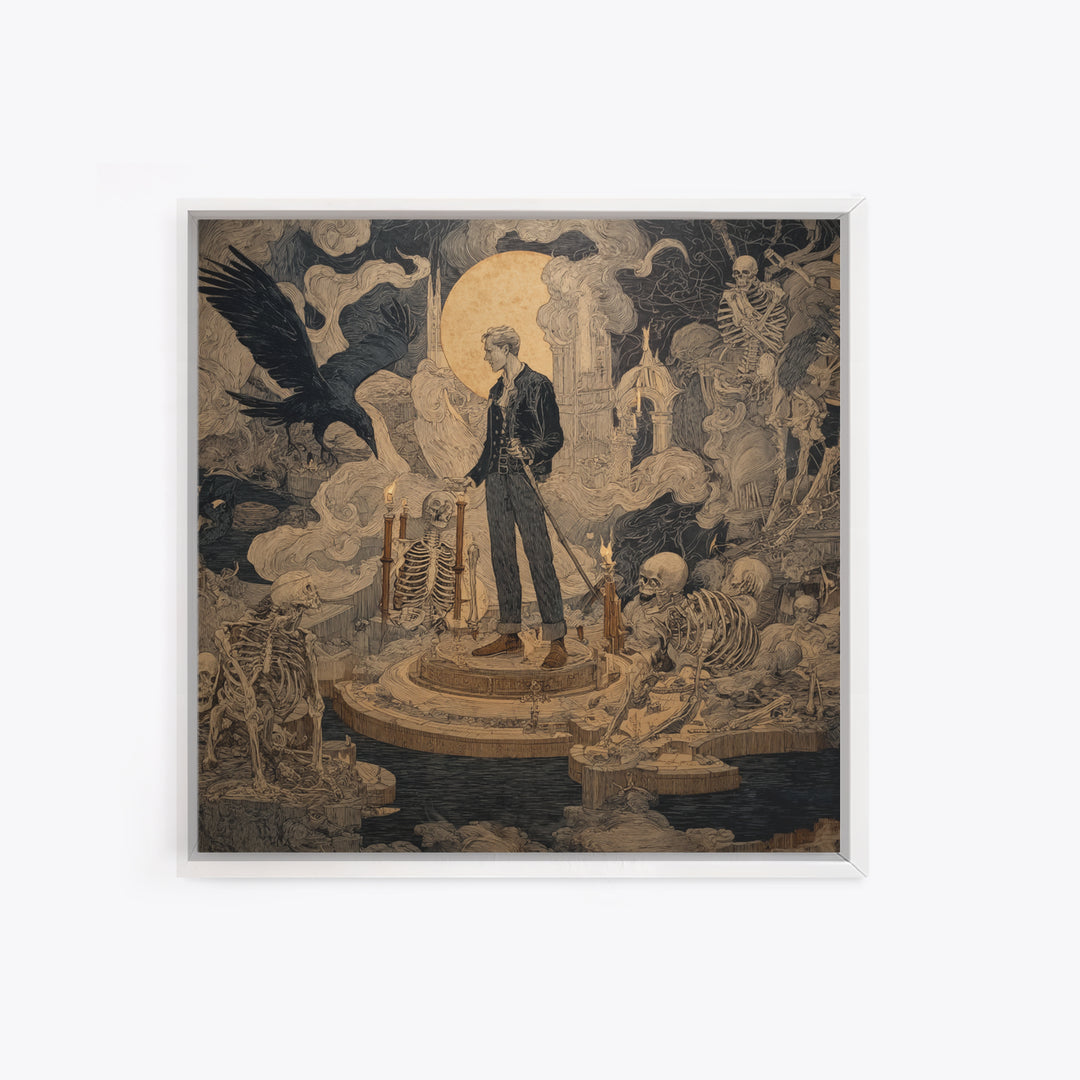 The Bone Sculptor, Symbolist Etching Art, Square Wall Art, Dark Fantasy Wall Art, Canvas Print, Halloween Wall Art, Gothic Home Decor