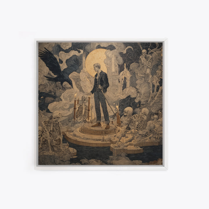 The Bone Sculptor, Symbolist Etching Art, Square Wall Art, Dark Fantasy Wall Art, Canvas Print, Halloween Wall Art, Gothic Home Decor
