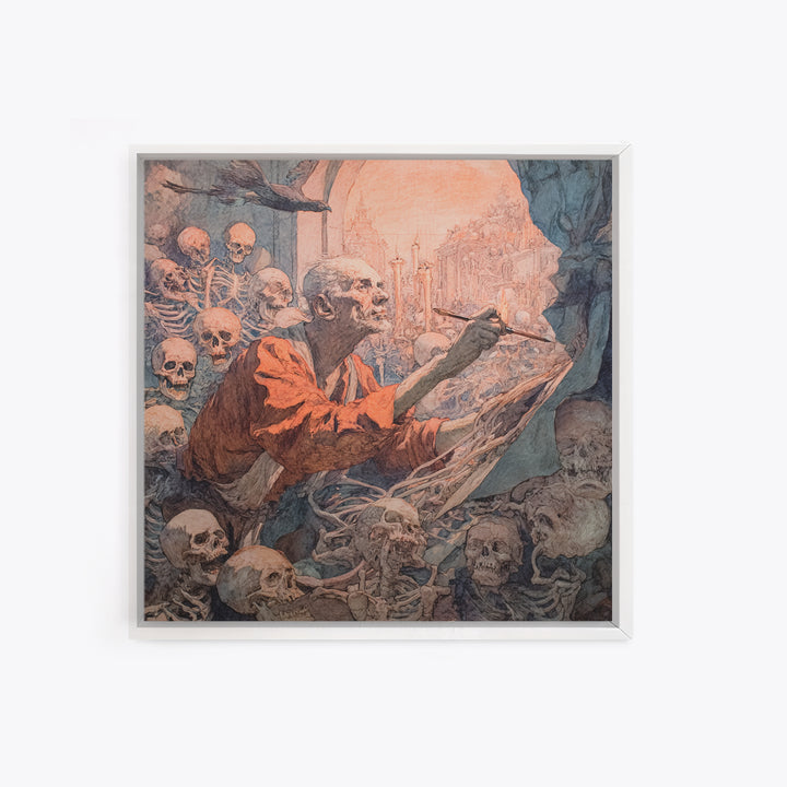 The Bone Sculptor, Grotesque Carnival Art, Square Wall Art, Dark Fantasy Wall Art, Framed Canvas Print, Halloween Wall Art