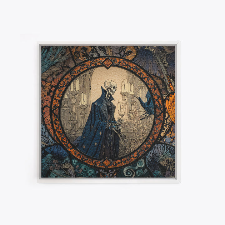 The Bone Sculptor, Stained Glass Gothic Art, Square Wall Art, Dark Halloween Decor, Canvas Print, Halloween Wall Art