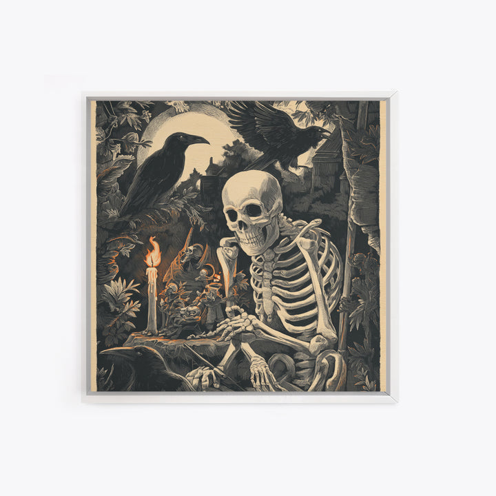 The Bone Sculptor, Macabre Folk Print Art, Square Wall Art, Macabre Wall Art, Framed Canvas Print, Halloween Wall Art