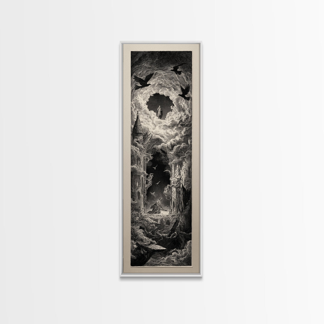 The Dream Eater, Gothic Engraving Art, Tall Narrow Wall Art, Dark Halloween Decor, Framed Canvas Print, Halloween Wall Art