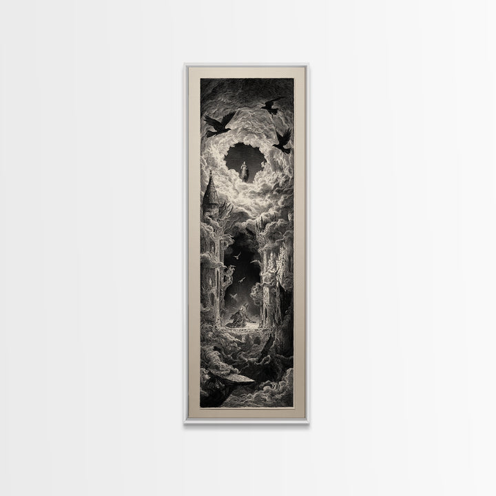 The Dream Eater, Gothic Engraving Art, Tall Narrow Wall Art, Dark Halloween Decor, Framed Canvas Print, Halloween Wall Art