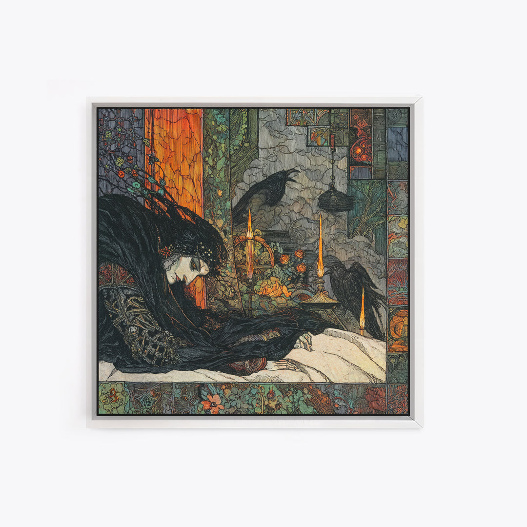 The Dream Eater, Stained Glass Gothic Art, Square Wall Art, Macabre Wall Art, Framed Canvas Print, Halloween Wall Art, Gothic Home Decor