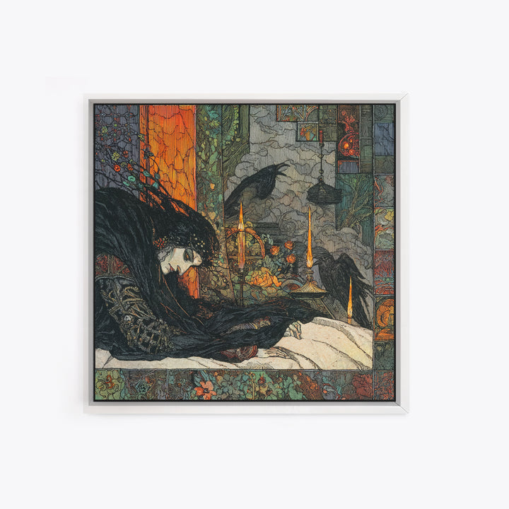 The Dream Eater, Stained Glass Gothic Art, Square Wall Art, Macabre Wall Art, Framed Canvas Print, Halloween Wall Art, Gothic Home Decor