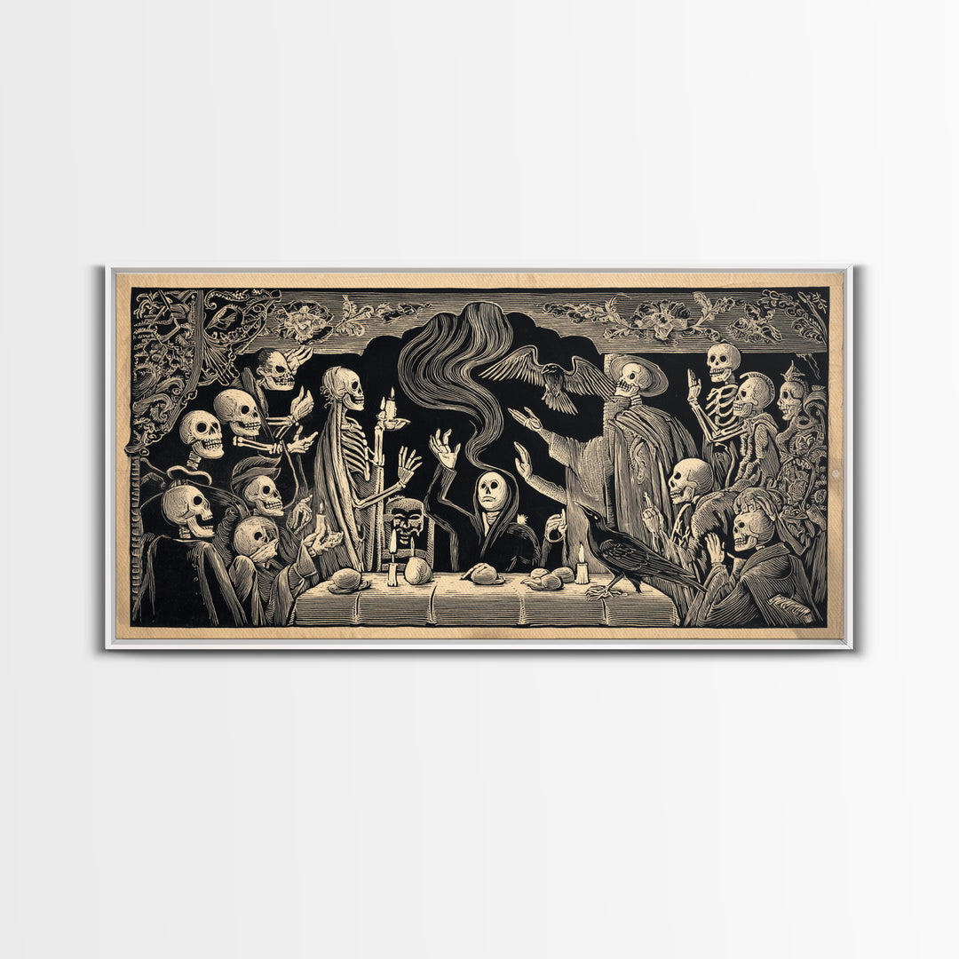 The Dream Eater, Macabre Folk Print Art, Wide Panoramic Art, Gothic Horror Wall Art, Framed Canvas Print, Halloween Wall Art