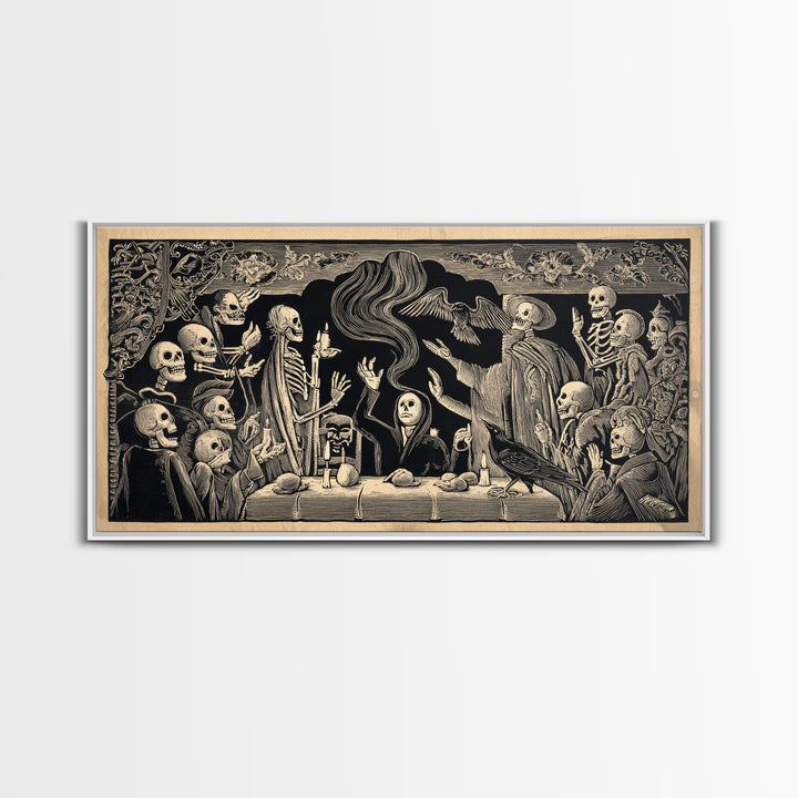 The Dream Eater, Macabre Folk Print Art, Wide Panoramic Art, Gothic Horror Wall Art, Framed Canvas Print, Halloween Wall Art