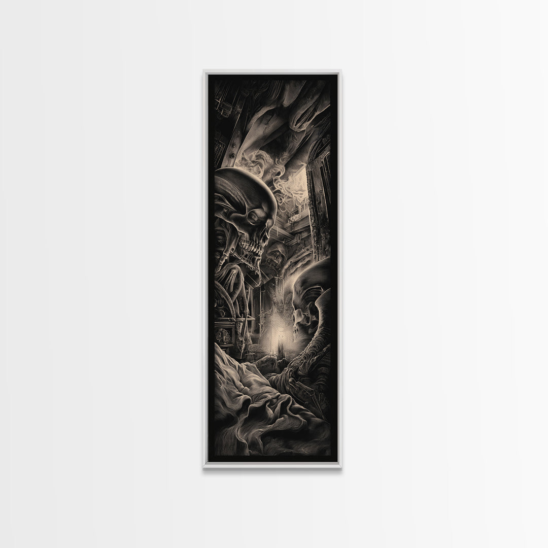 The Dream Eater, Biomechanical Horror Art, Tall Narrow Wall Art, Dark Halloween Decor, Framed Canvas Print, Halloween Wall Art