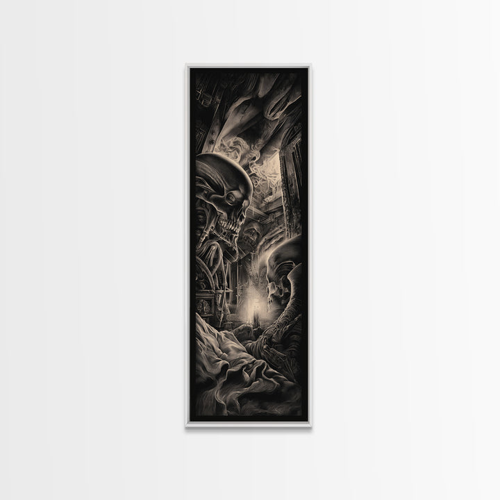 The Dream Eater, Biomechanical Horror Art, Tall Narrow Wall Art, Dark Halloween Decor, Framed Canvas Print, Halloween Wall Art