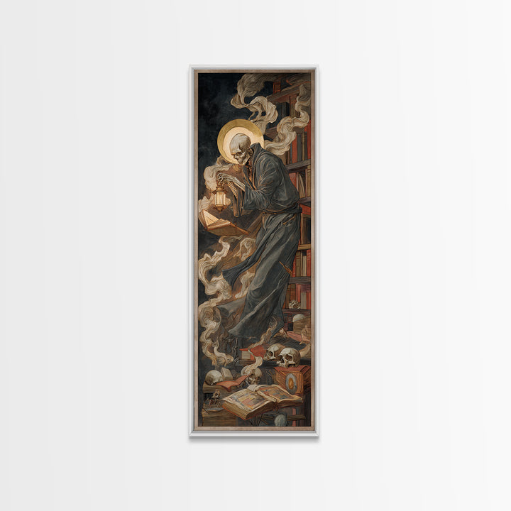 The Crypt Librarian, Dark Renaissance Art, Tall Narrow Wall Art, Dark Halloween Decor, Canvas Print, Halloween Wall Art