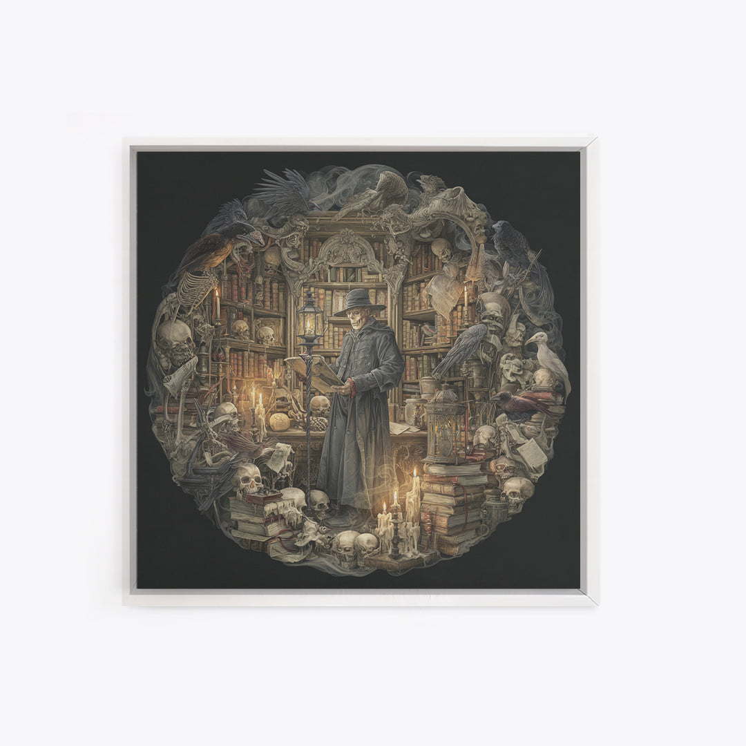 The Crypt Librarian, Danse Macabre Art, Square Wall Art, Dark Fantasy Wall Art, Canvas Print, Halloween Wall Art
