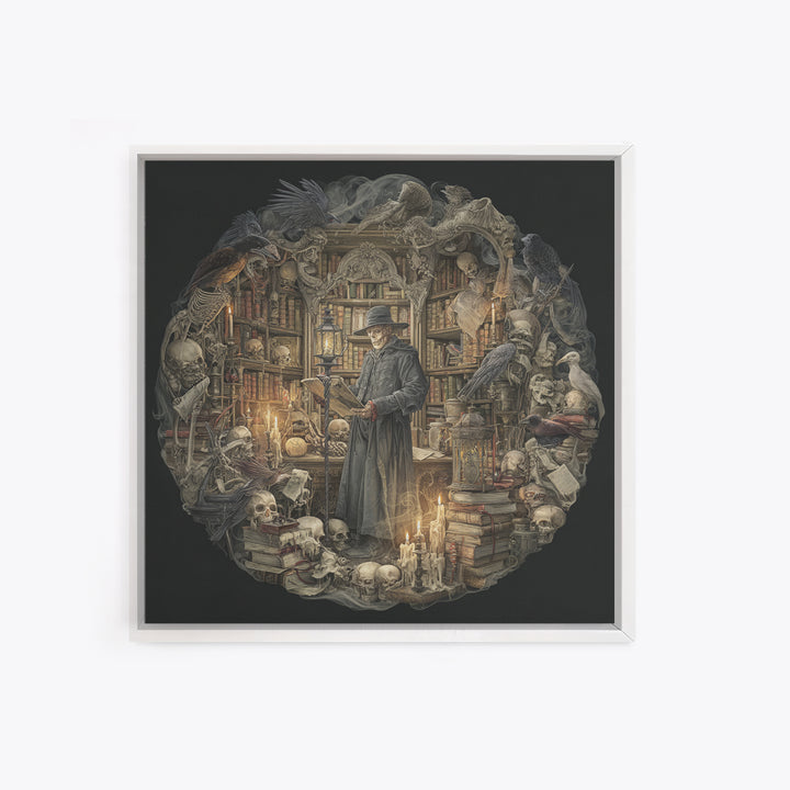 The Crypt Librarian, Danse Macabre Art, Square Wall Art, Dark Fantasy Wall Art, Canvas Print, Halloween Wall Art