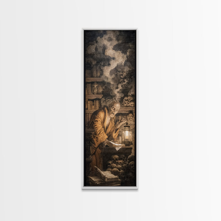 The Crypt Librarian, Baroque Witchcraft Art, Tall Narrow Wall Art, Macabre Wall Art, Canvas Print, Halloween Wall Art