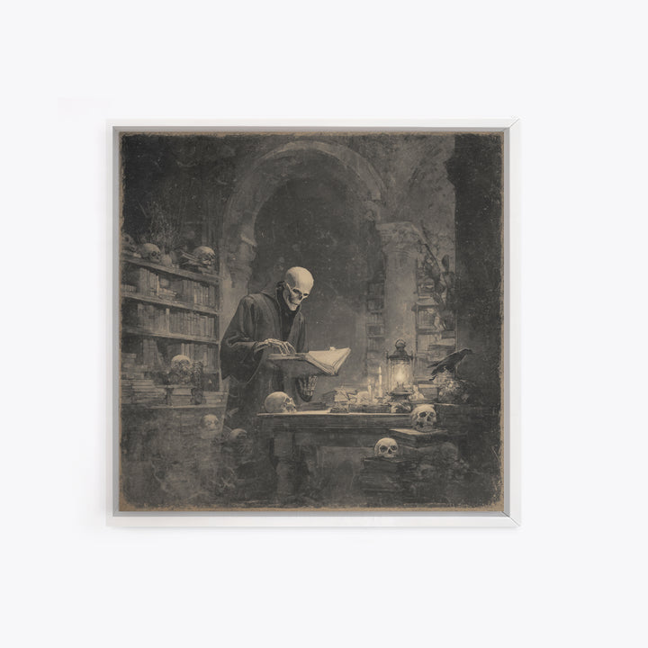 The Crypt Librarian, Symbolist Dream Art, Square Wall Art, Dark Fantasy Wall Art, Canvas Print, Halloween Wall Art, Gothic Home Decor