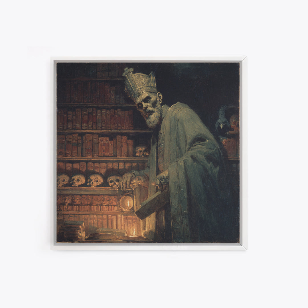 The Crypt Librarian, Dark Symbolist Art, Square Wall Art, Gothic Horror Wall Art, Framed Canvas Print, Halloween Wall Art