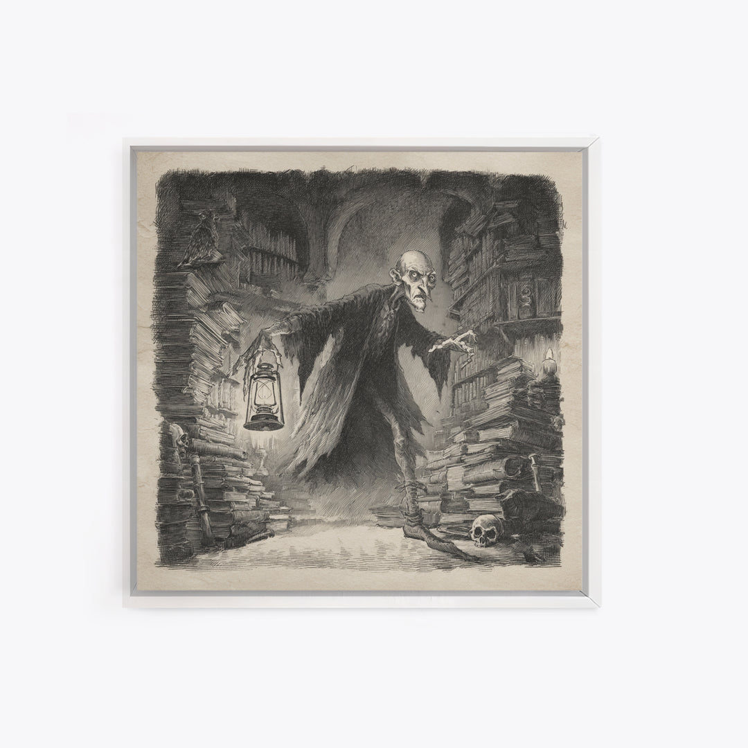 The Crypt Librarian, Expressionist Nightmare Art, Square Wall Art, Macabre Wall Art, Canvas Print, Halloween Wall Art, Dark Fantasy Art