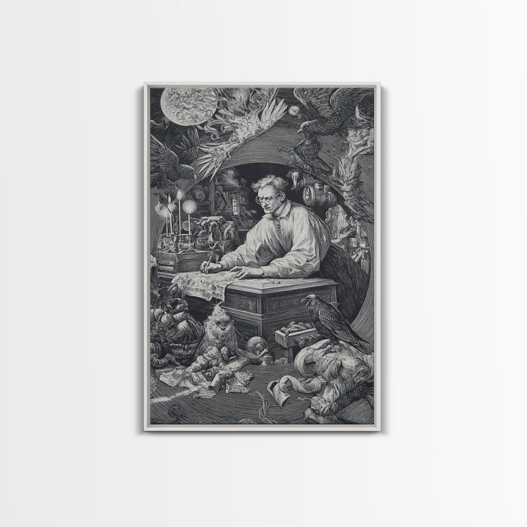The Royal Coffin Maker, Renaissance Engraving Art, Vertical Wall Art, Dark Fantasy Wall Art, Framed Canvas Print, Halloween Wall Art