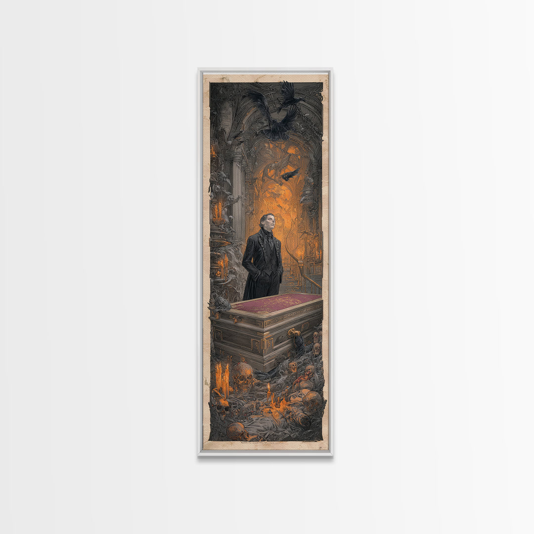 The Royal Coffin Maker, Architectural Etching Art, Tall Narrow Wall Art, Dark Fantasy Wall Art, Framed Canvas Print