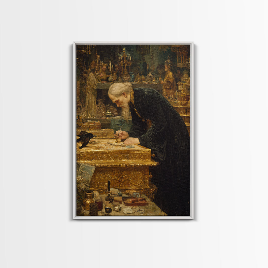 The Royal Coffin Maker, Ornate Symbolist Art, Vertical Wall Art, Dark Fantasy Wall Art, Framed Canvas Print, Halloween Wall Art