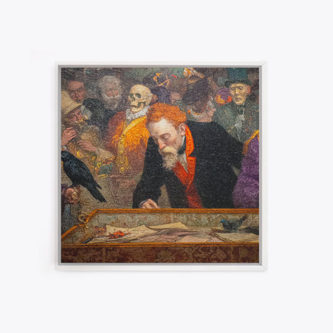 The Royal Coffin Maker, Grotesque Carnival Art, Square Wall Art, Dark Halloween Decor, Framed Canvas Print, Halloween Wall Art