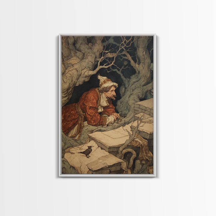 The Royal Coffin Maker, Gothic Storybook Art, Vertical Wall Art, Gothic Horror Wall Art, Framed Canvas Print, Halloween Wall Art