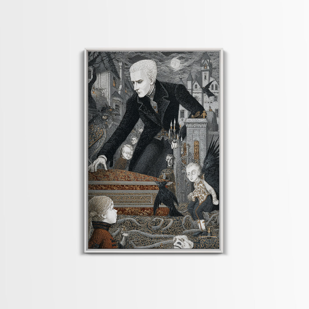 The Royal Coffin Maker, Victorian Macabre Art, Vertical Wall Art, Dark Halloween Decor, Framed Canvas Print, Halloween Wall Art