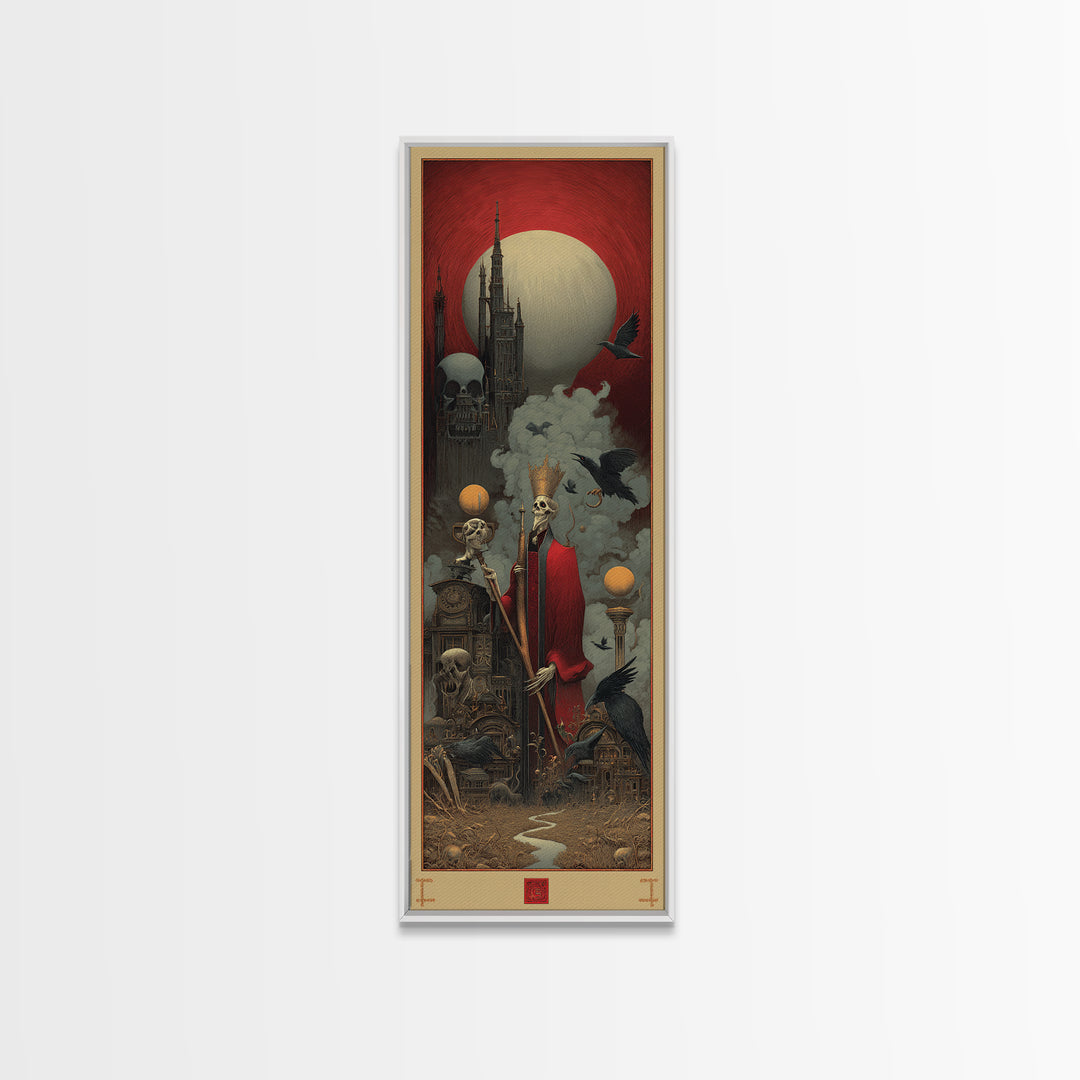 The Royal Coffin Maker, Surreal Apocalyptic Art, Tall Narrow Wall Art, Dark Fantasy Wall Art, Framed Canvas Print