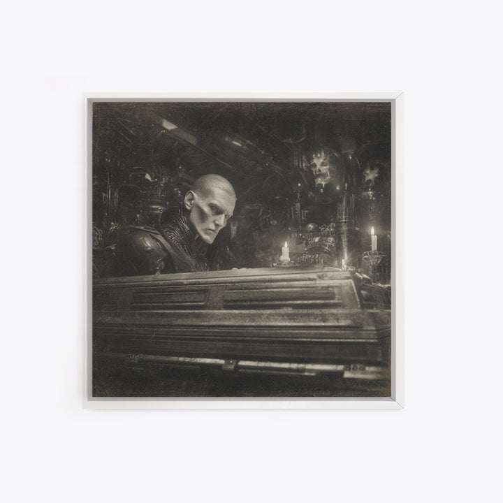The Royal Coffin Maker, Biomechanical Horror Art, Square Wall Art, Gothic Horror Wall Art, Canvas Print, Halloween Wall Art
