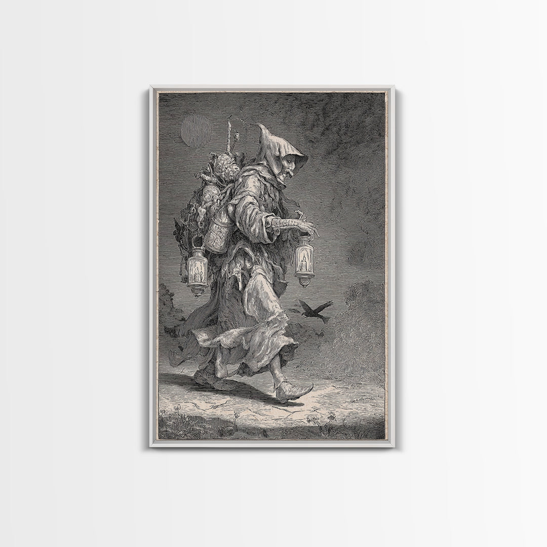 The Soul Collector, Renaissance Engraving Art, Vertical Wall Art, Macabre Wall Art, Framed Canvas Print, Halloween Wall Art