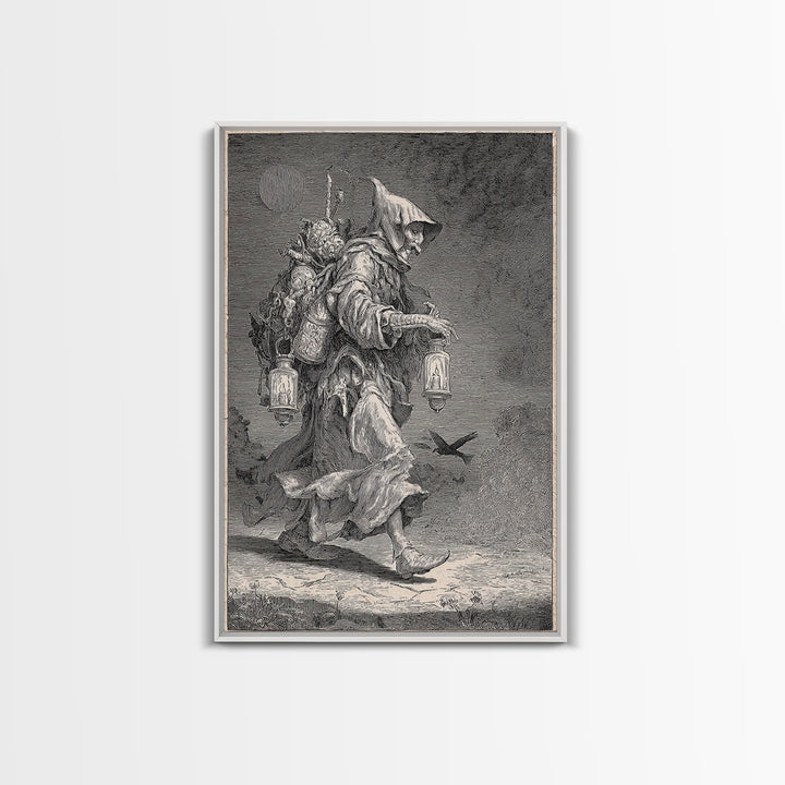 The Soul Collector, Renaissance Engraving Art, Vertical Wall Art, Macabre Wall Art, Framed Canvas Print, Halloween Wall Art