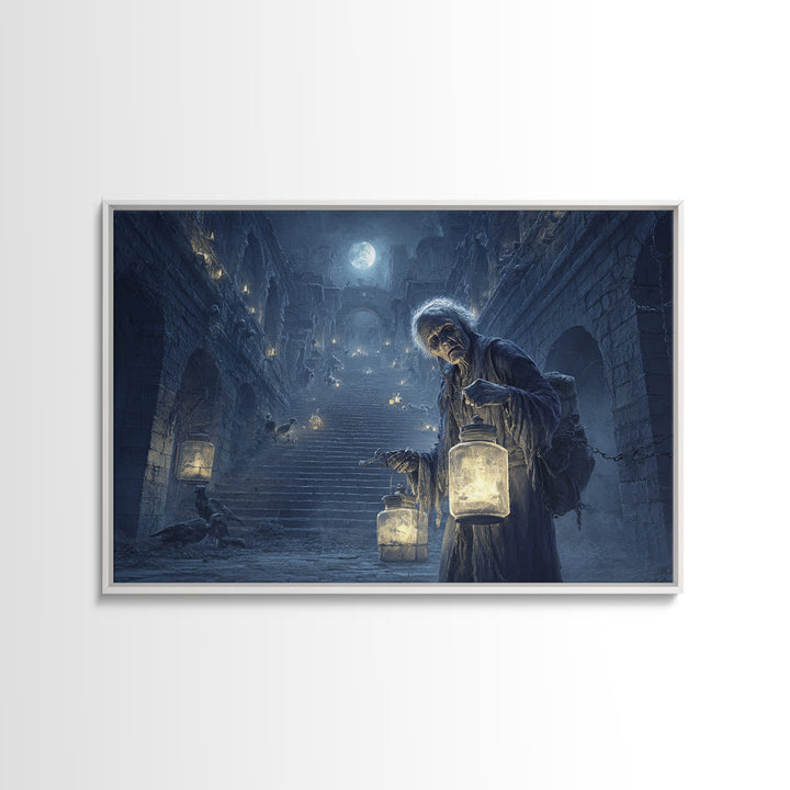 The Soul Collector, Architectural Etching Art, Landscape Wall Art, Dark Fantasy Wall Art, Framed Canvas Print