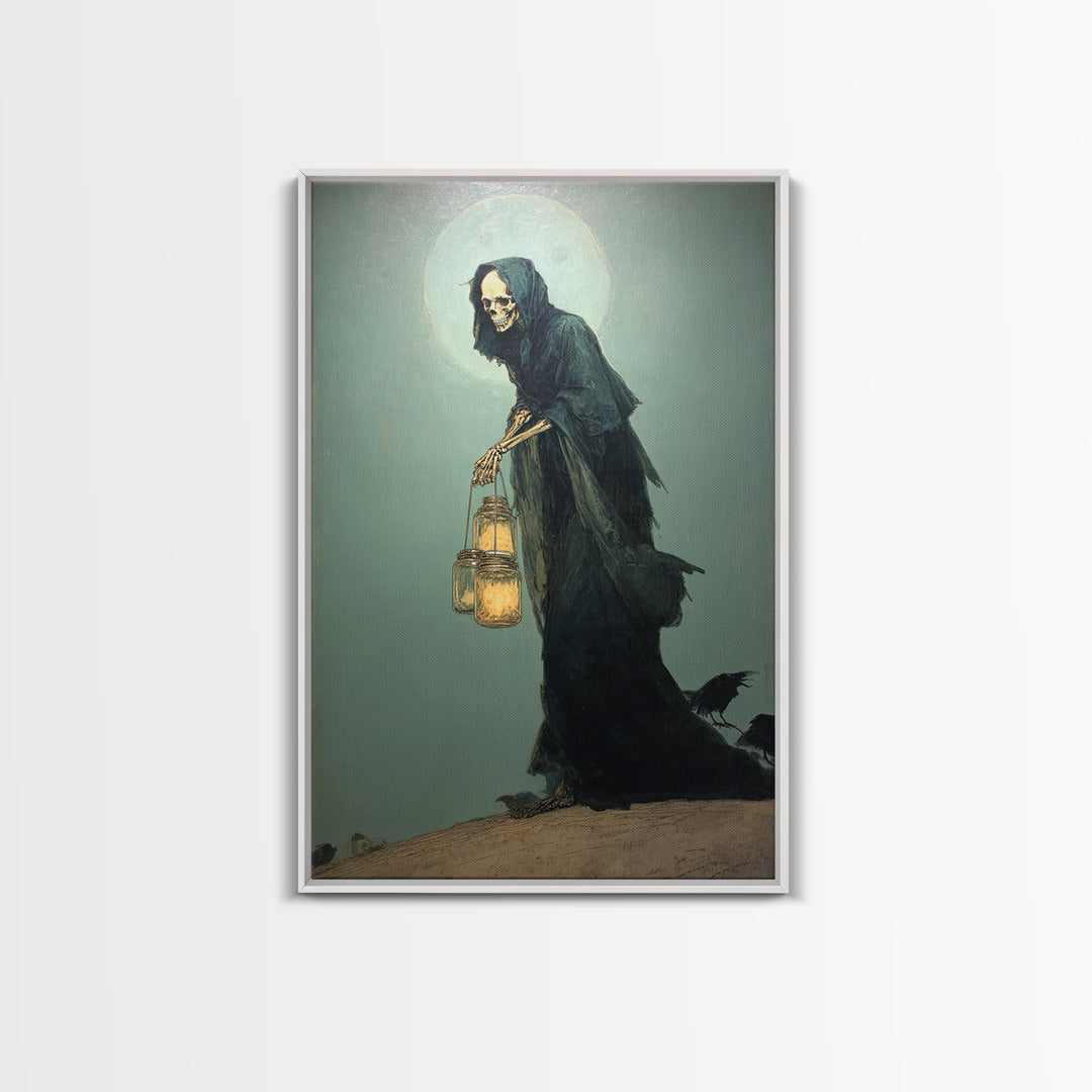 The Soul Collector, Decadent Gothic Art, Vertical Wall Art, Macabre Wall Art, Framed Canvas Print, Halloween Wall Art