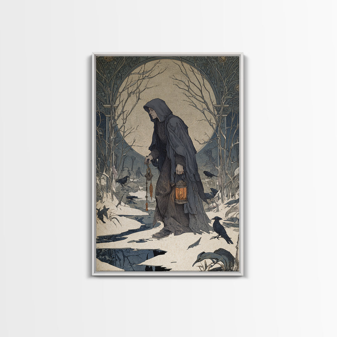 The Soul Collector, Symbolist Death Art, Vertical Wall Art, Gothic Horror Wall Art, Canvas Print, Halloween Wall Art