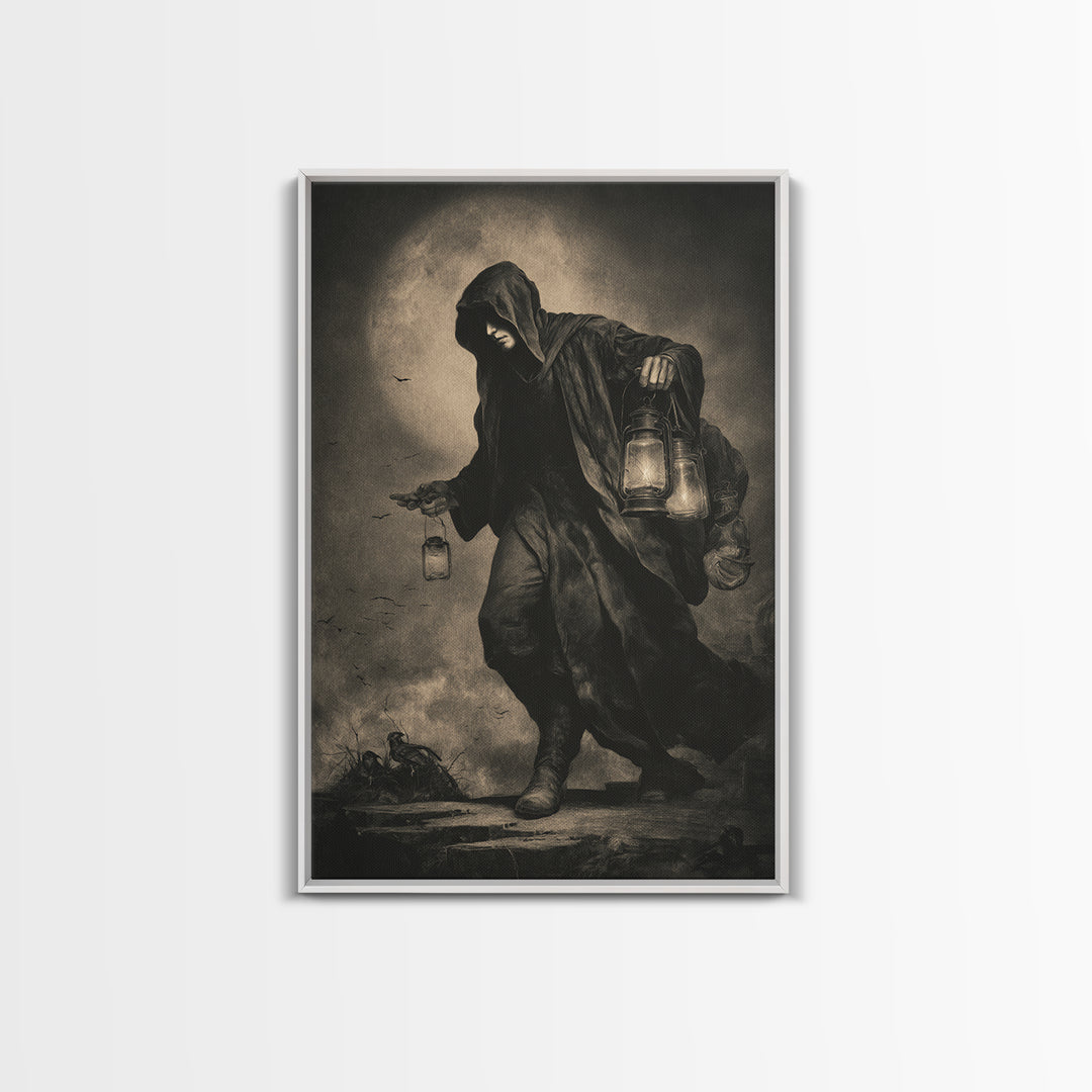 The Soul Collector, Dark Symbolist Art, Vertical Wall Art, Dark Fantasy Wall Art, Canvas Print, Halloween Wall Art
