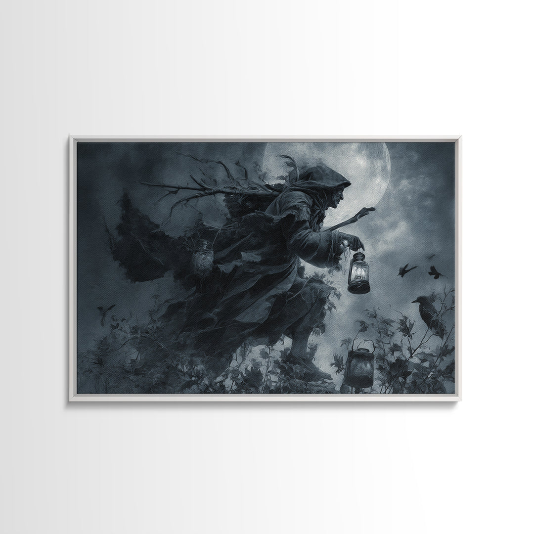 The Soul Collector, Symbolist Etching Art, Landscape Wall Art, Dark Halloween Decor, Framed Canvas Print, Halloween Wall Art