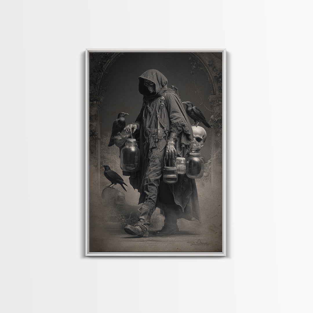 The Soul Collector, Biomechanical Horror Art, Vertical Wall Art, Macabre Wall Art, Framed Canvas Print, Halloween Wall Art