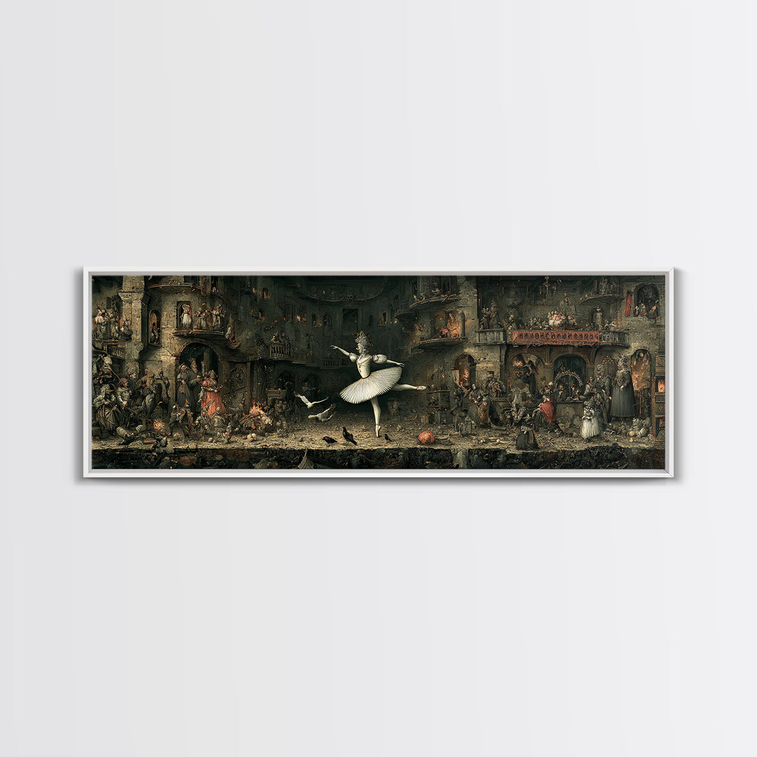 The Phantom Ballerina, Medieval Grotesque Art, Extra Wide Wall Art, Dark Fantasy Wall Art, Canvas Print, Halloween Wall Art