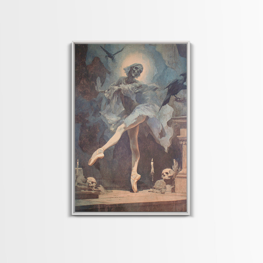 The Phantom Ballerina, Dark Renaissance Art, Vertical Wall Art, Dark Halloween Decor, Framed Canvas Print, Halloween Wall Art