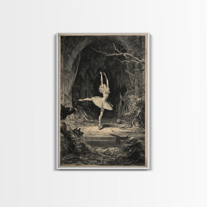The Phantom Ballerina, Renaissance Engraving Art, Vertical Wall Art, Macabre Wall Art, Framed Canvas Print, Halloween Wall Art