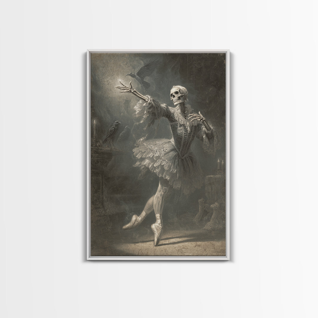 The Phantom Ballerina, Danse Macabre Art, Vertical Wall Art, Gothic Horror Wall Art, Framed Canvas Print