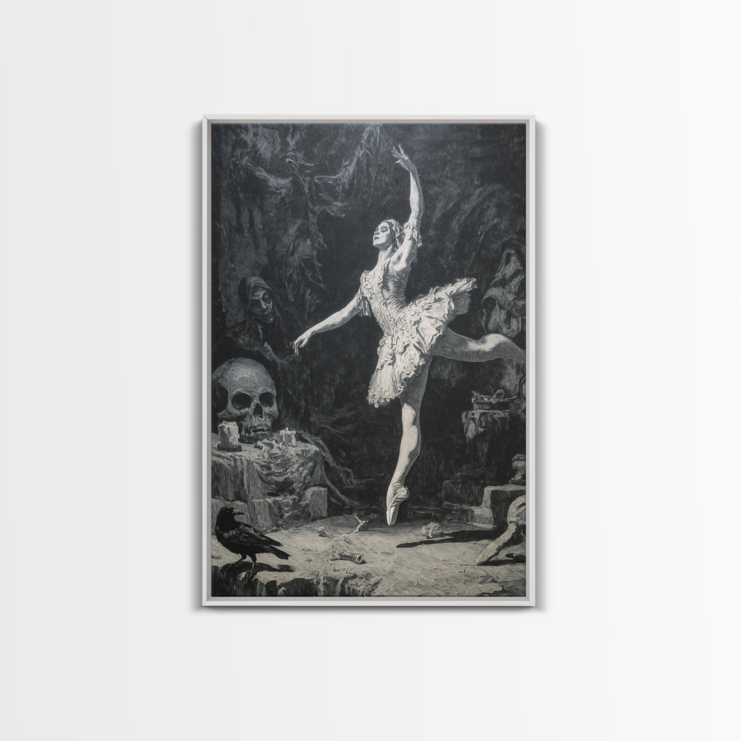 The Phantom Ballerina, Dark Romantic Horror Art, Vertical Wall Art, Dark Fantasy Wall Art, Framed Canvas Print, Halloween Wall Art