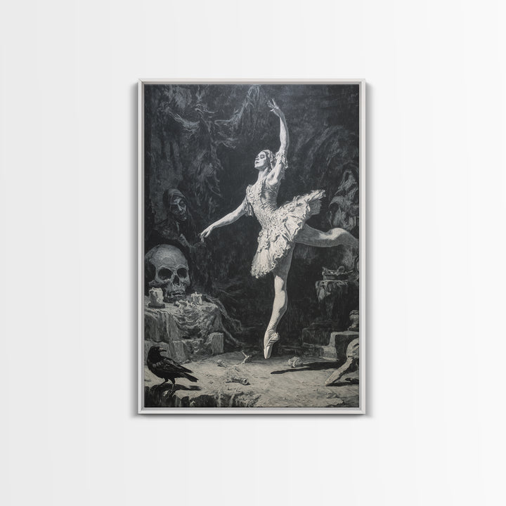 The Phantom Ballerina, Dark Romantic Horror Art, Vertical Wall Art, Dark Fantasy Wall Art, Framed Canvas Print, Halloween Wall Art